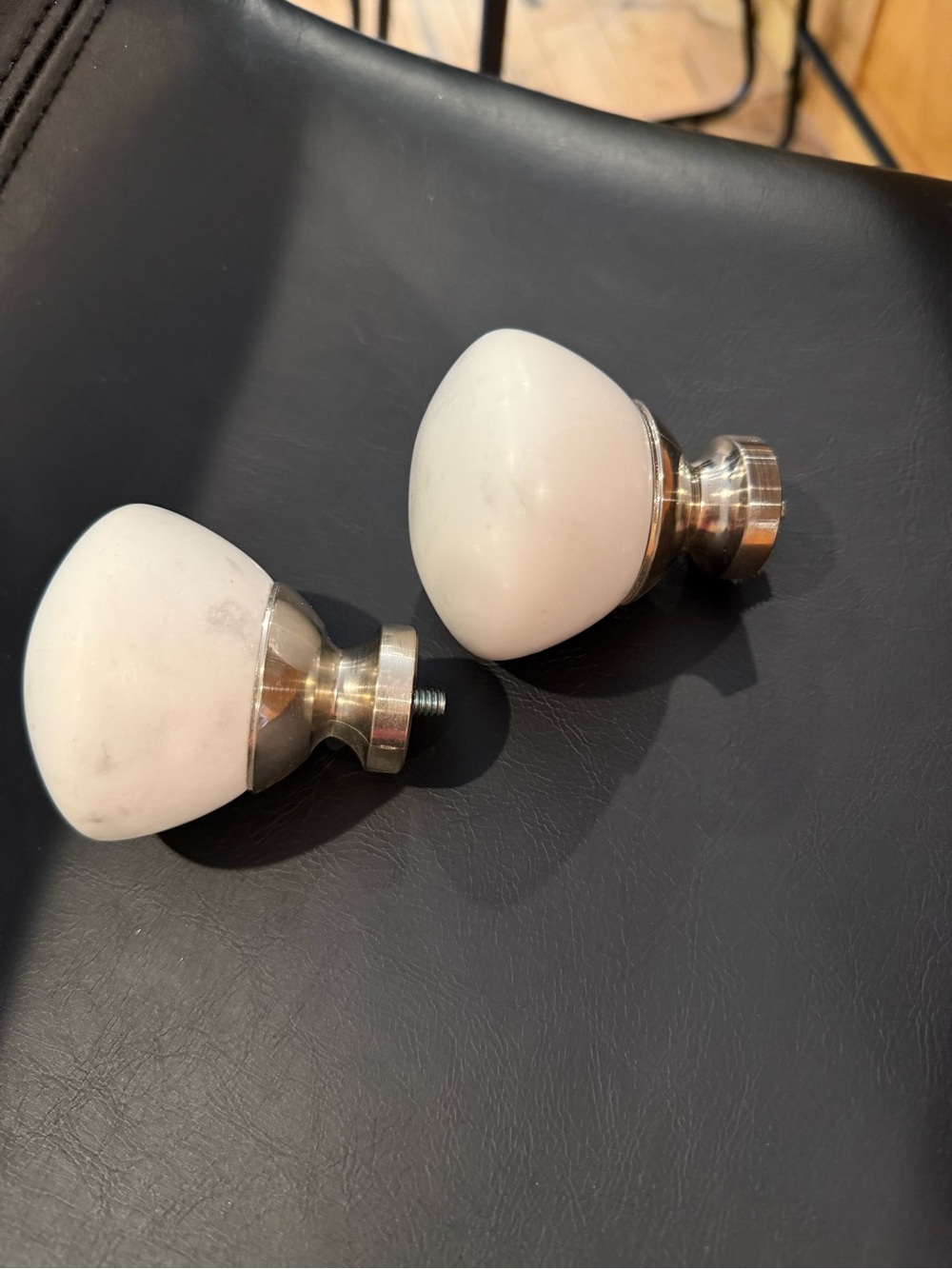 Threshold White Stone Curtain Rod Finials with Brushed Nickel Bases